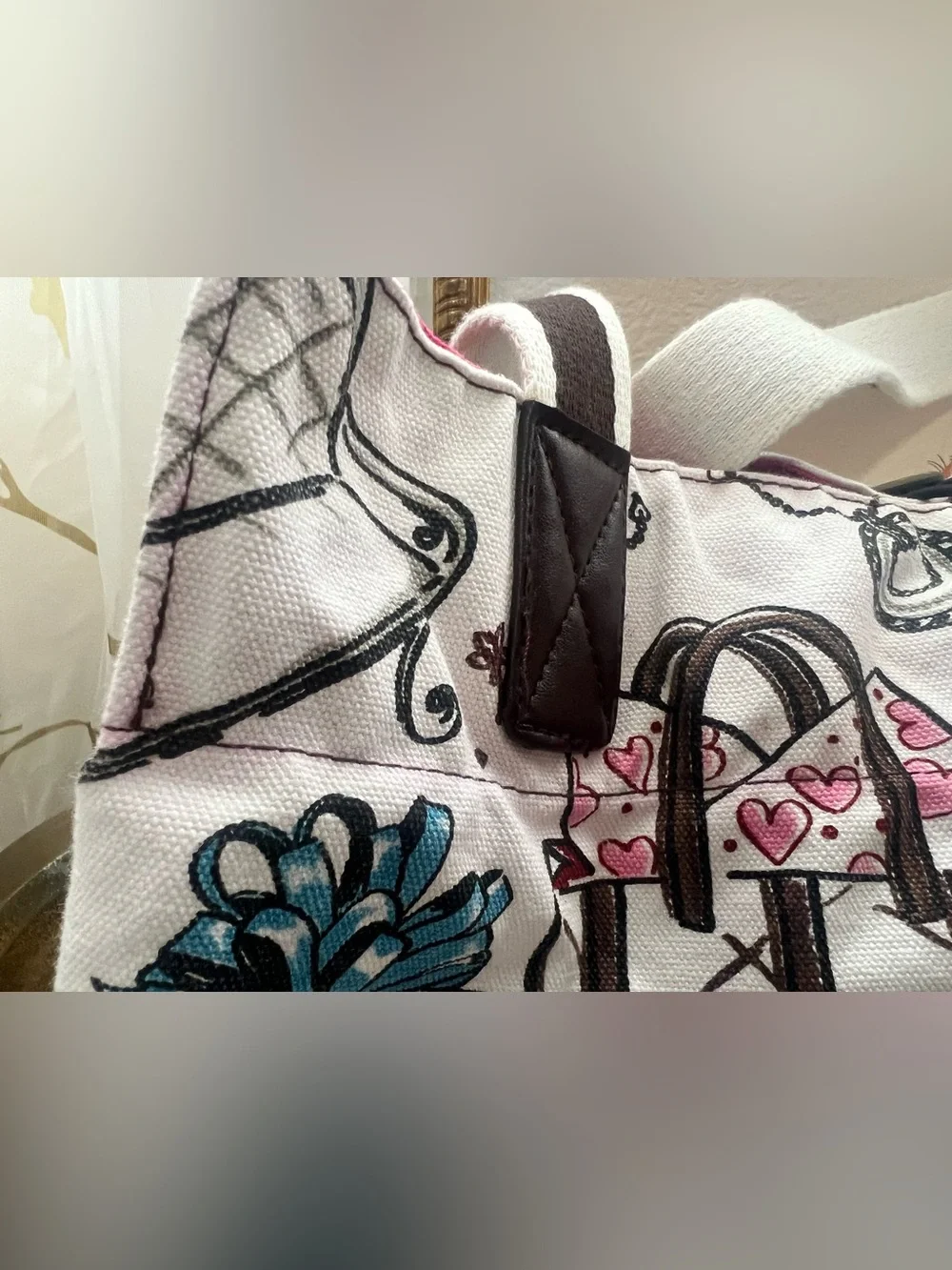 Brighton Whimsical Sketch Print Canvas Tote Bag Large Shopper Travel Purse Mult